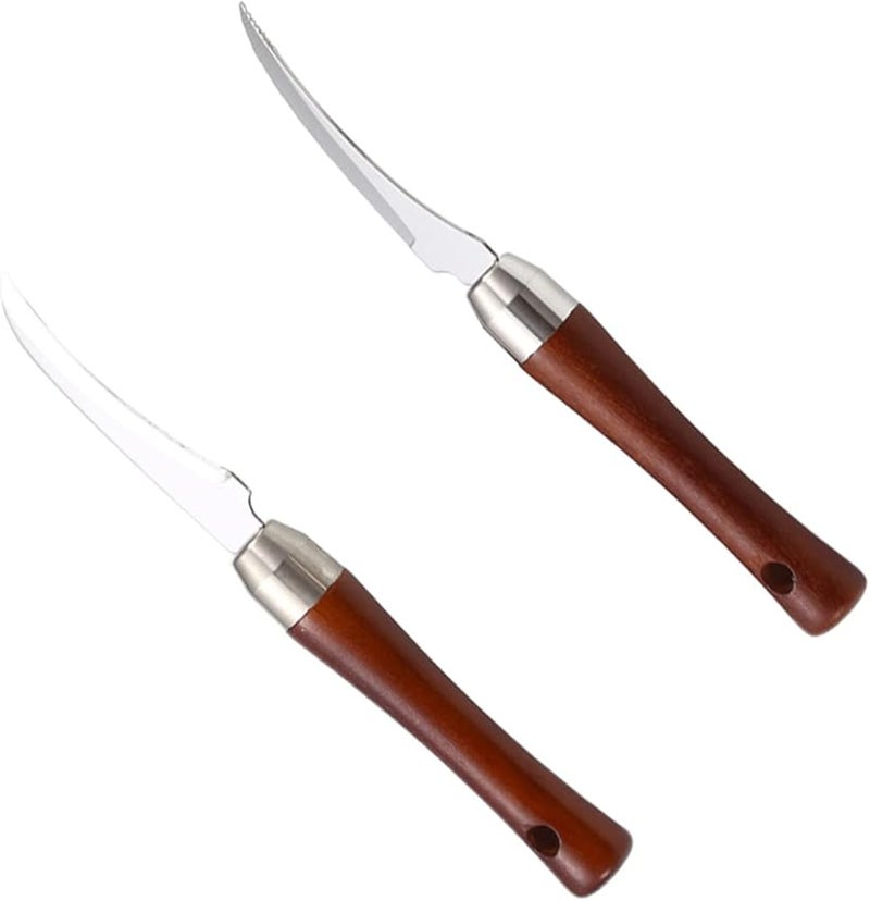 2 Piece Stainless Steel Shrimp Peeler Tool with Wooden Handle for Easy Seafood Cleaning - Image 1